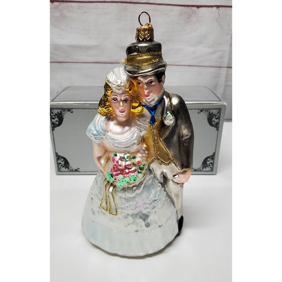 Kurt Adler Polonaise Komozja Wedding Couple Bride & Groom Glass Ornament w/Box - Picture 1 of 14